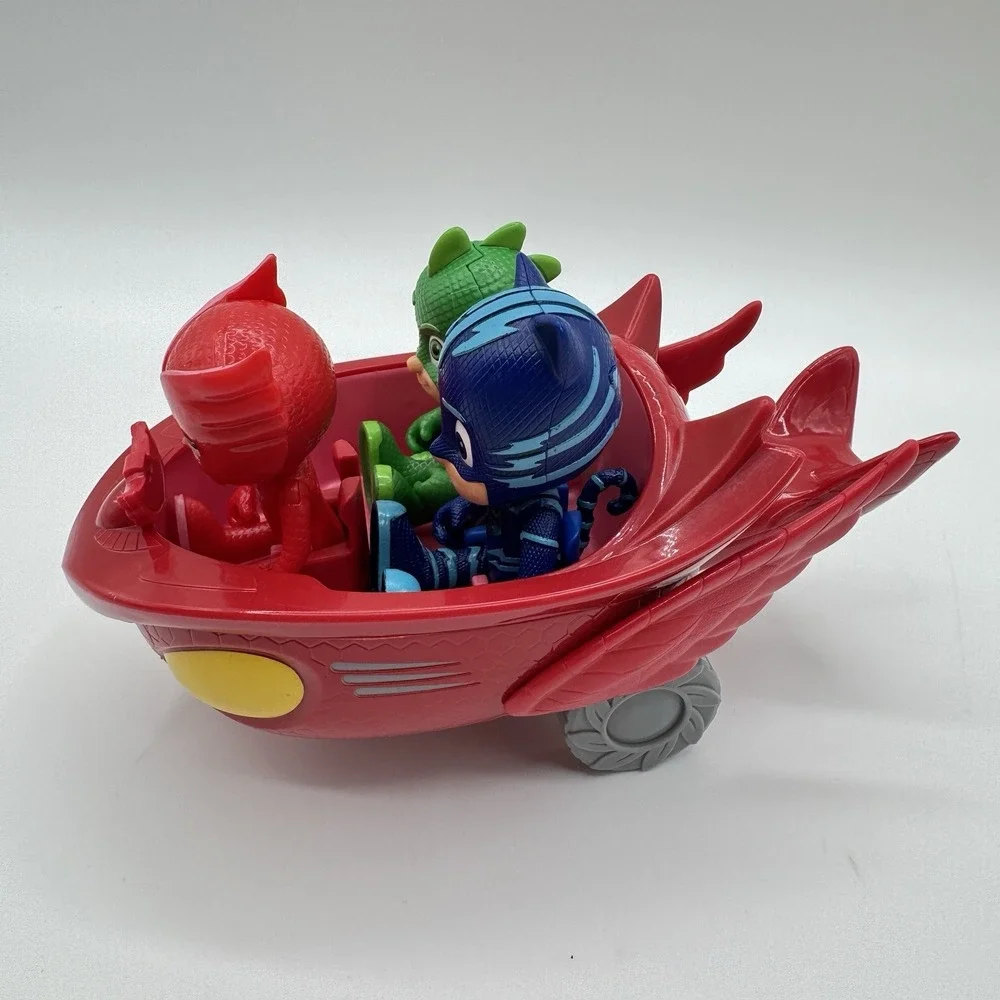 PJ Masks Catboy Gekko Owlette Figure Lot with Owl Glider Vehicle Just Play